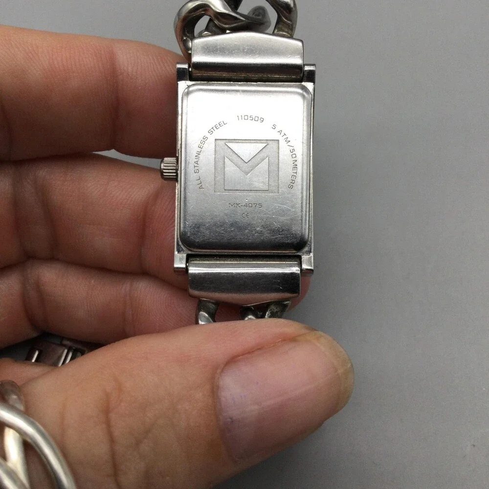 Michael Kors Womens Watch 20mm Black Dial Silver Tone Crystals New Battery 6.75
